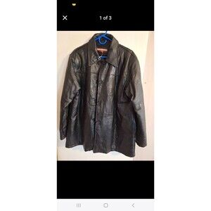 Tudor Court By Haband Black Leather Jacket Button Up Women’s Size XL Patchwork